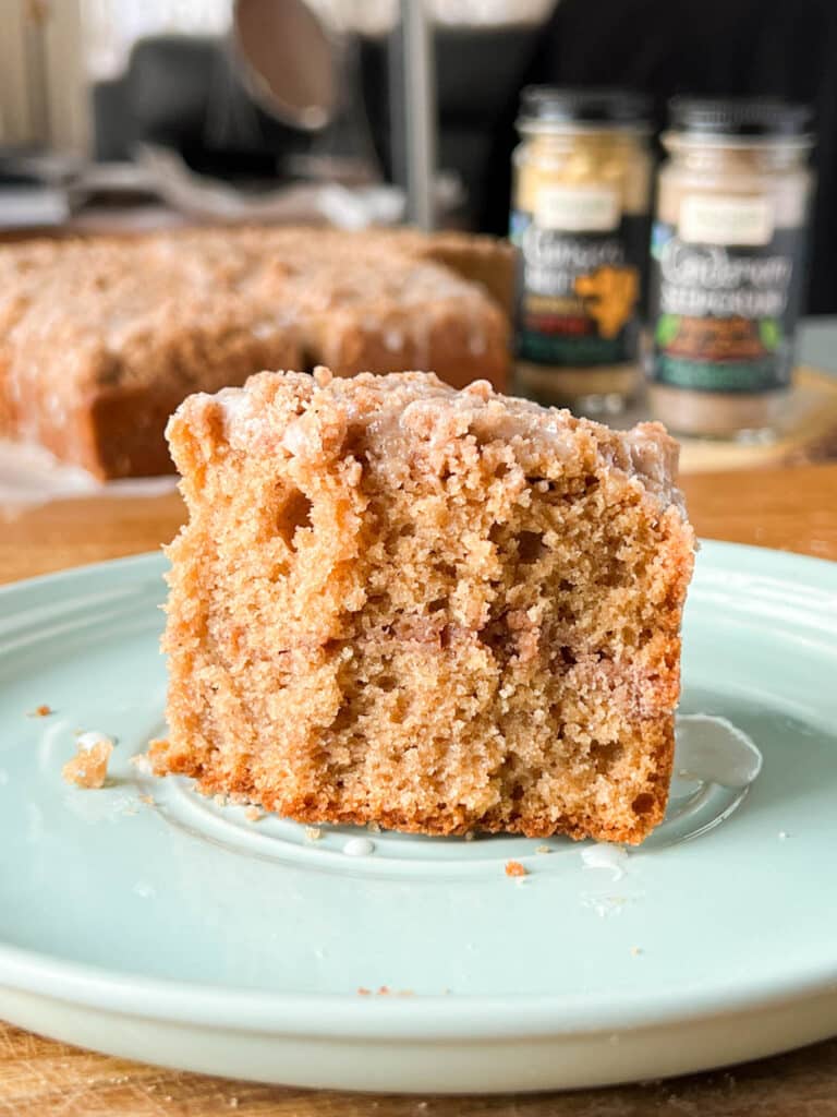 slice of chai spiced coffee cake on a plate