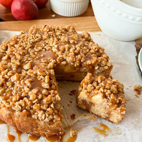 Apple Crumb Coffee Cake + Caramel Drizzle | Life Made Simple Bakes