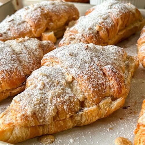 chocolate hazelnut croissants on a tray