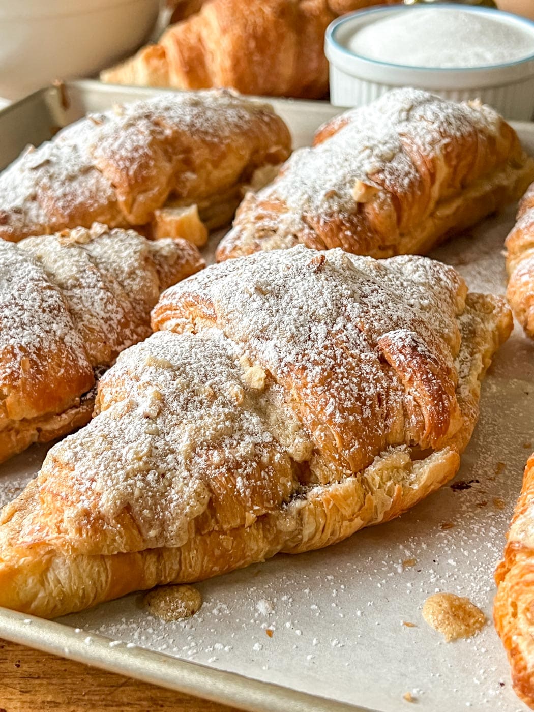 chocolate hazelnut croissants on a tray