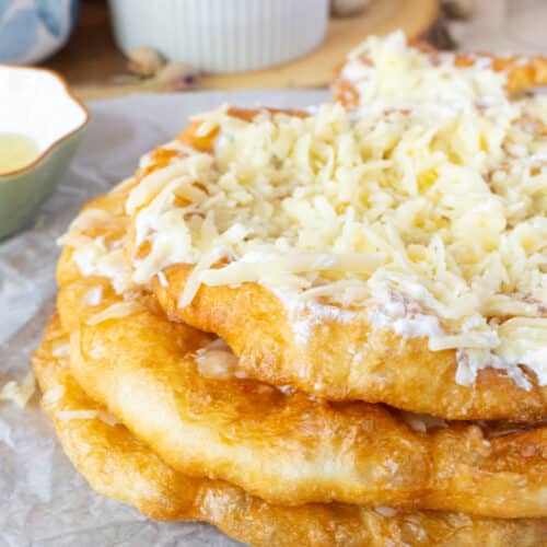 langos (hungarian fried flatbread) with cheese