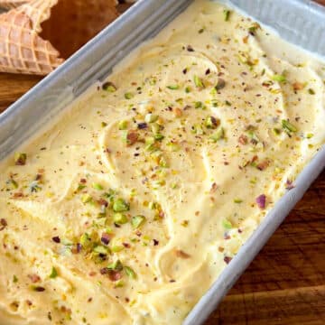 Saffron ice cream in a container