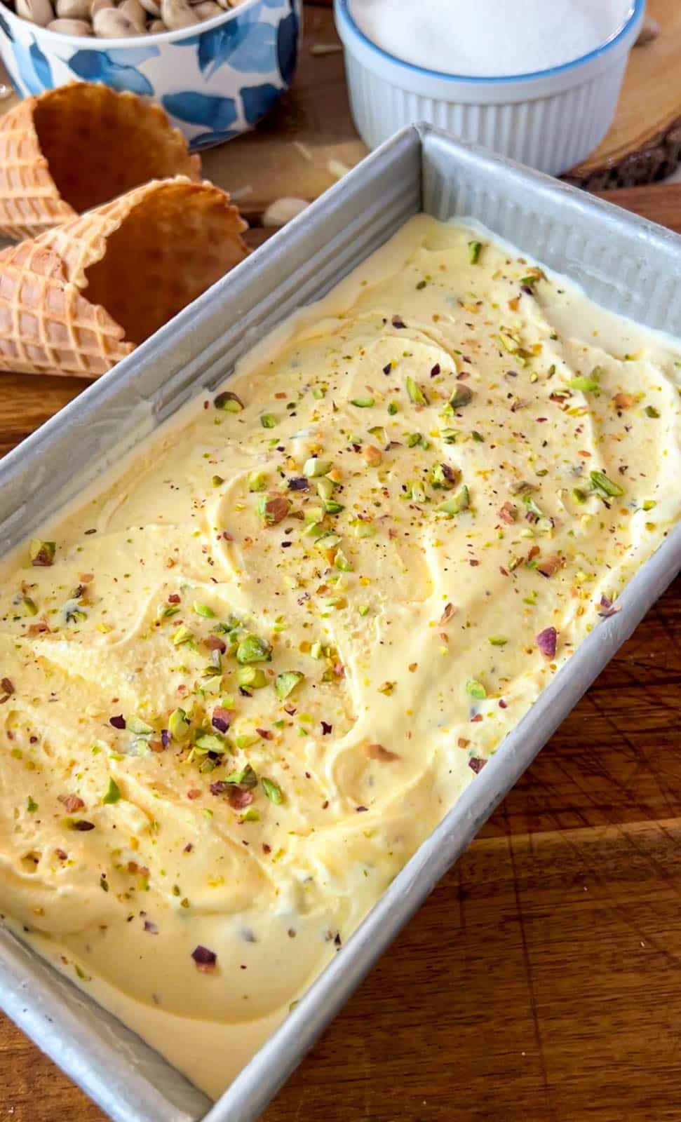 Saffron ice cream in a container