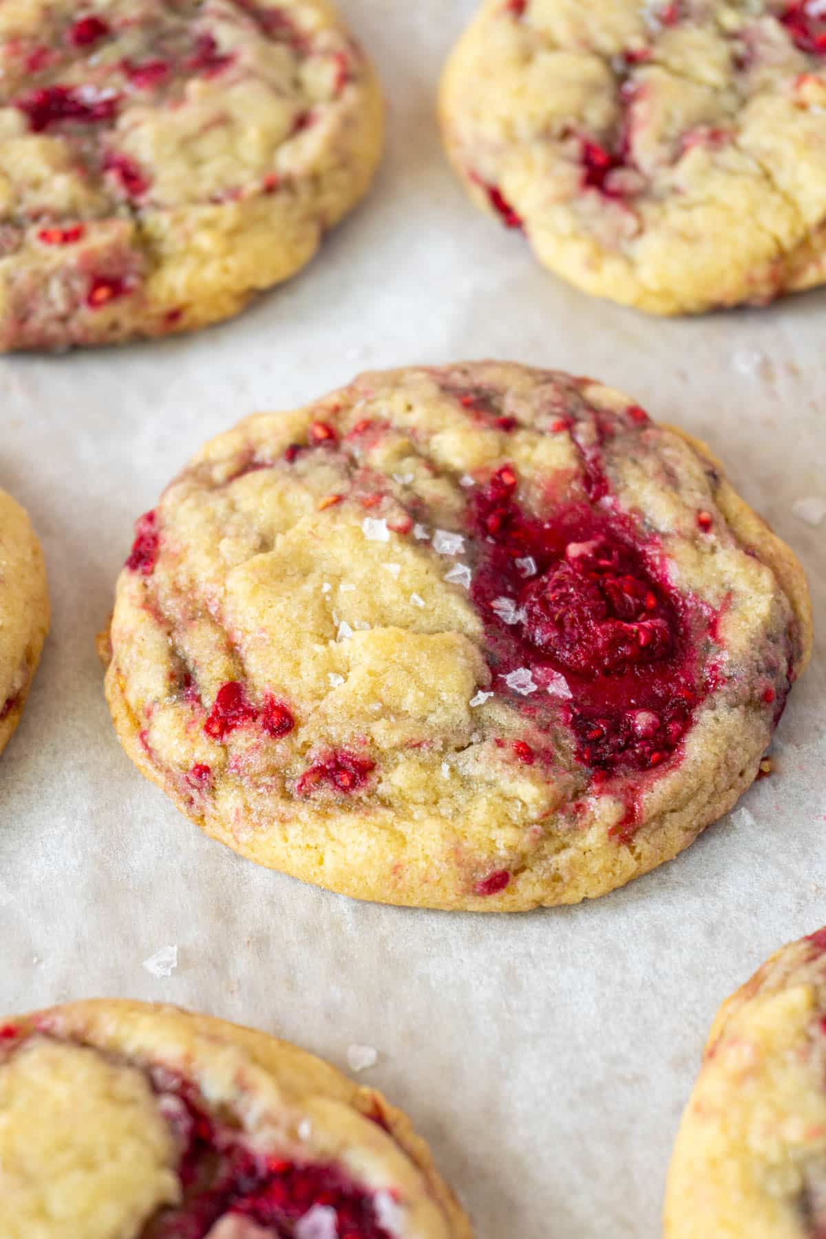 A vanilla raspberry cookies on a pan