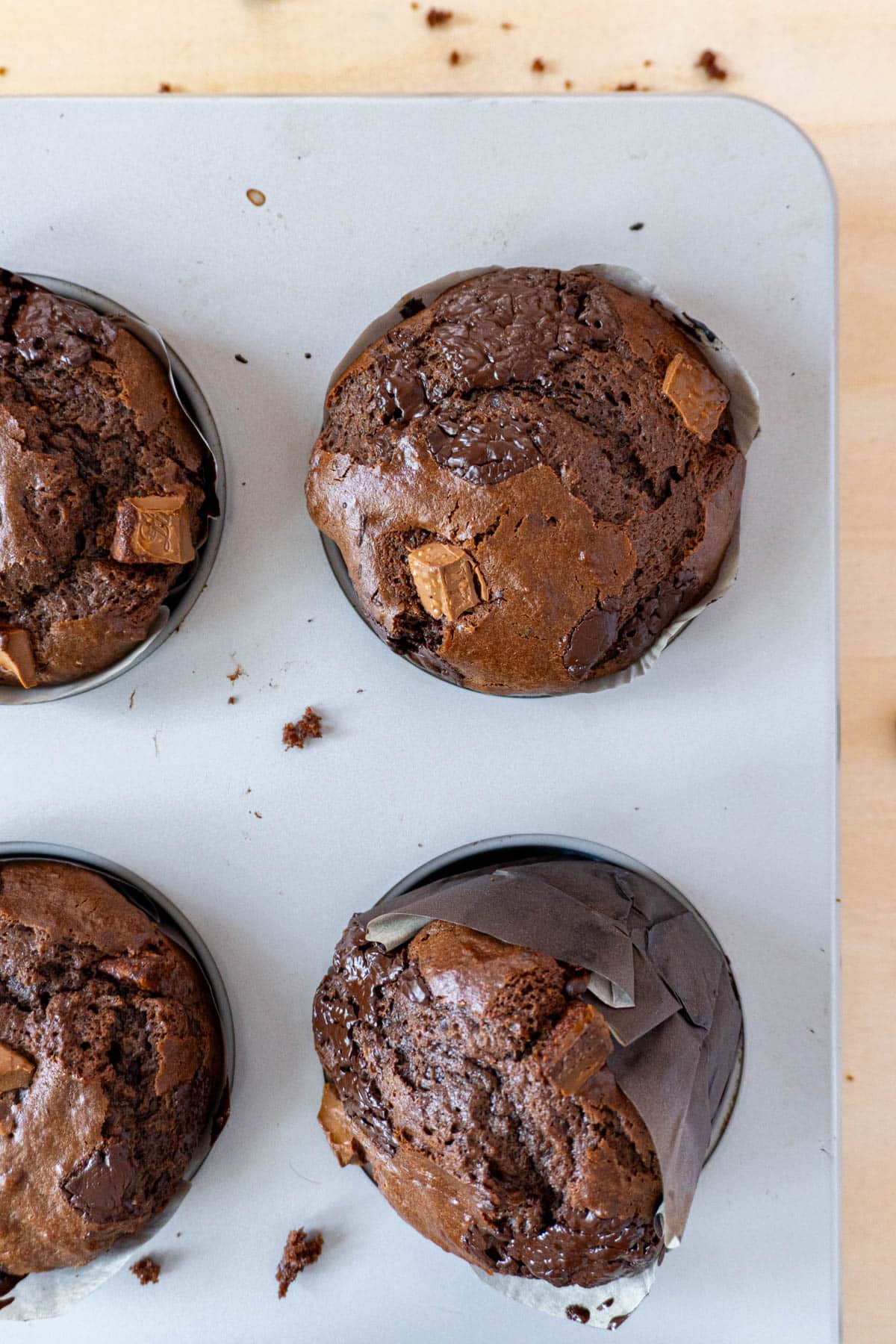 chocolate muffins in a pan