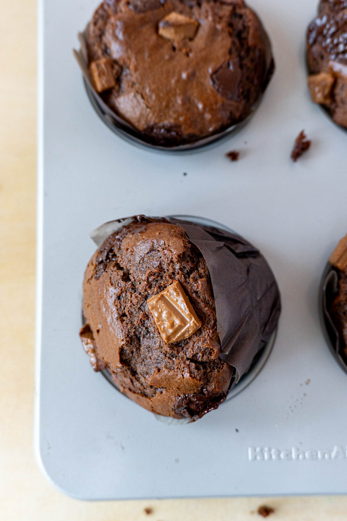 chocolate muffins in a pan