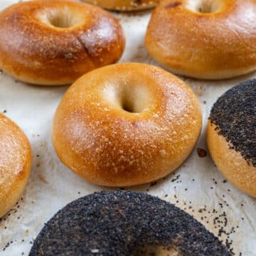 7 Bagels on a baking tray